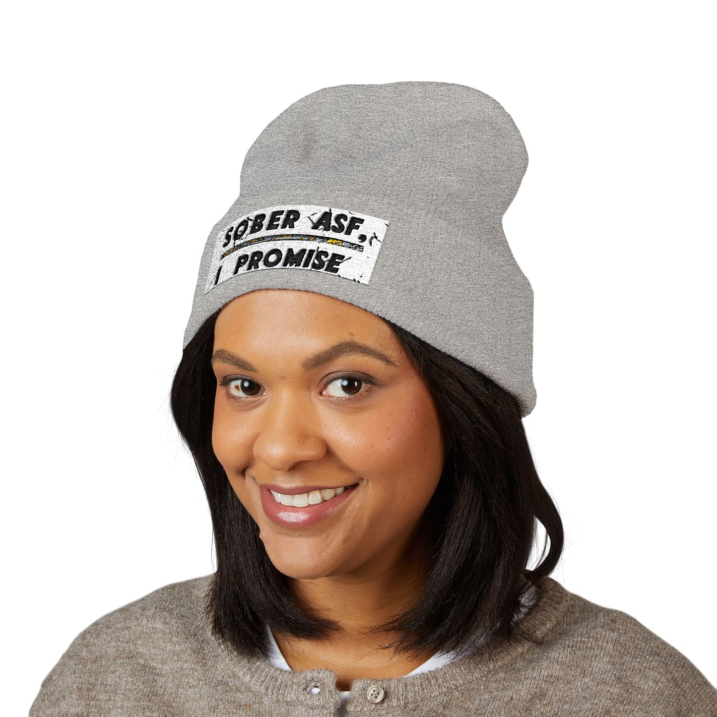 "Sober AF, I Promise" Cuffed Beanie - Classic Knit Hat With Multiple Colors
