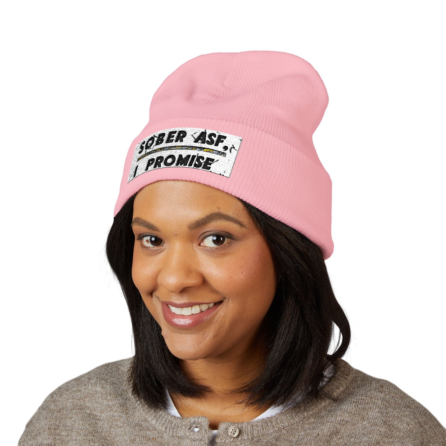 "Sober AF, I Promise" Cuffed Beanie - Classic Knit Hat With Multiple Colors