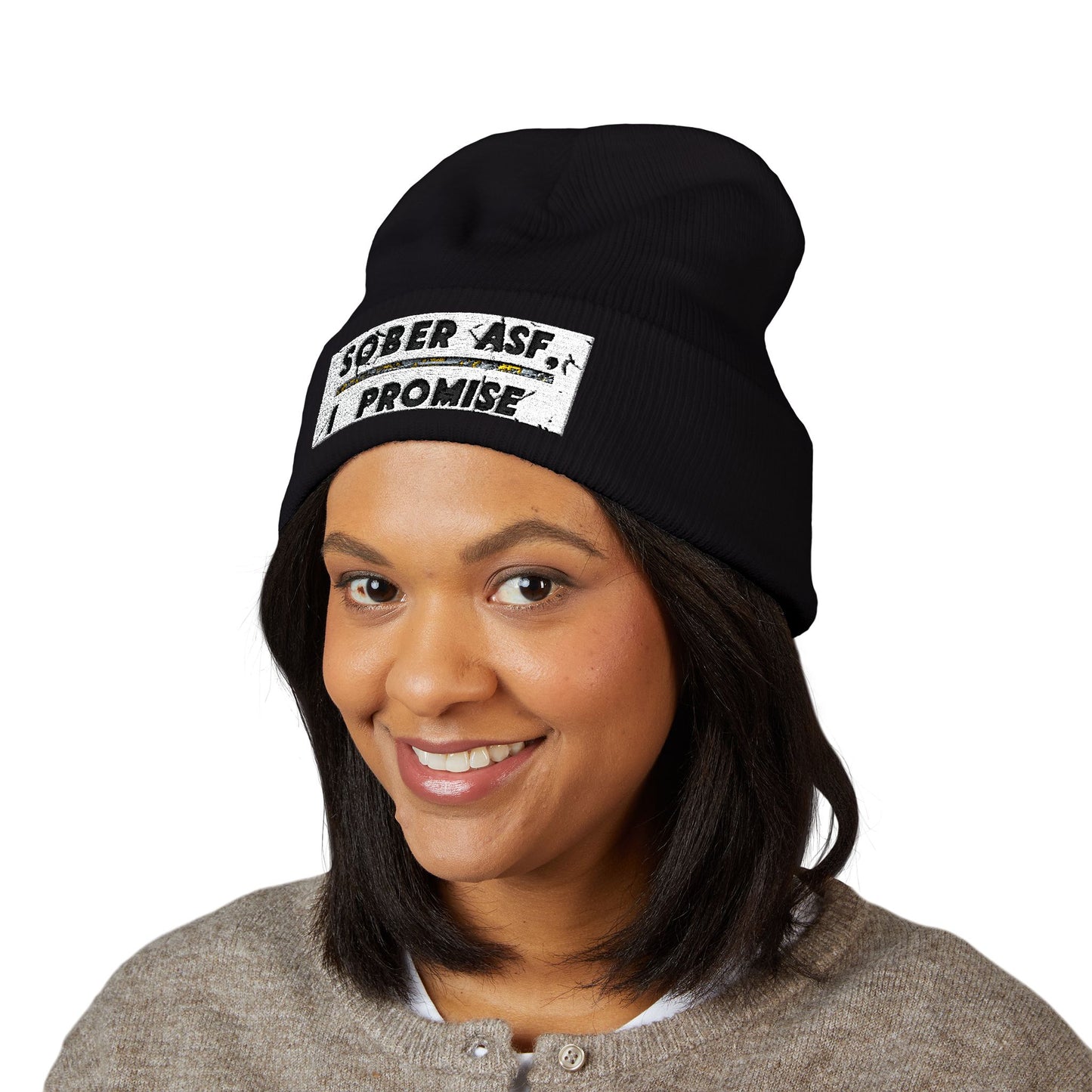 "Sober AF, I Promise" Cuffed Beanie - Classic Knit Hat With Multiple Colors