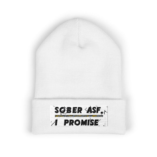 Sober Promise Cuffed Beanie - Classic White Knit Hat