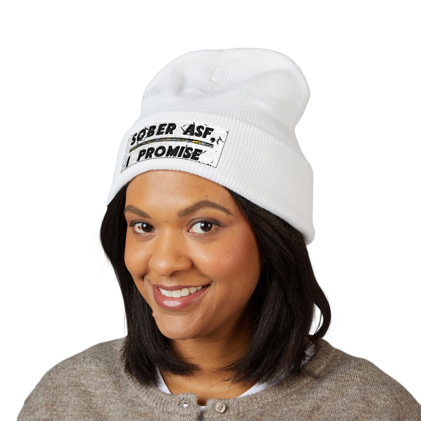 "Sober AF, I Promise" Cuffed Beanie - Classic Knit Hat With Multiple Colors