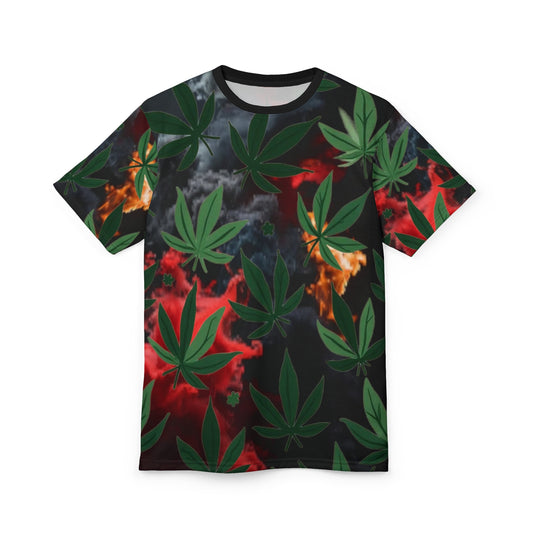 "Smoke Up" Weed Leaf with Smokey Background - 420 Friendly All Over Print Tee